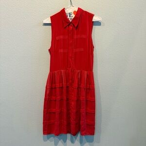 Sleeveless Red Button-Front Tiered Dress